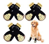 EASY JOY 3 Paires Chaussettes pour Chien Anti-dérapant, Ajustable Bottes et Chaussons pour Chiens, Chaussette Chien Protection Plaie - Motif Ananas Jaune, Taille XS