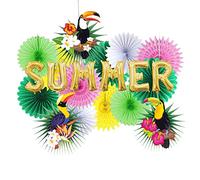 EASY JOY Decoration de Fête Ballon Kit en Film d'aluminium Rosace Papier Toucan Suspendu Deco en Papier Vert Rose Jaune pour Anniversaire Tropical Chambre Maison Ete Hawaïen Summer Party