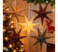 Easy Joy Dunkeltones Lot De 5 Étoiles De Noël 3D Ajournées Suspendues avec Lumière LED Style Rustique Bord Doré pour Sapin Décoration Intérieure Et Fête Hivernale