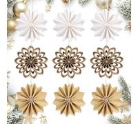 EASY JOY Ensemble de 9 Décorations Boho Sapin Noël 3D Mini Éventails Papier Ornements Étoiles en Carton Décorations Suspendues Papier Décoration Noël Scandinave pour Décoration de Table