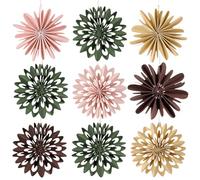 EASY JOY Ensemble de 9 Décorations Noël 3D Mini Éventails Papier Ornements Étoiles en Carton Décorations Sapin Noël Décoration Noël Scandinave pour Sapin et Table Fête de Noël