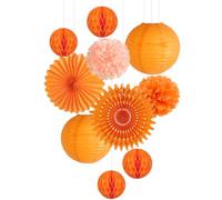 EASY JOY Ensemble de Décoration de Fête Orange, Pompon en Papier de Soie Évantail Rosace Papier Boules en Nid d'abeille Landerne Chinois Deco pour Chambre,Marriage,Anniversaire Lot de 9
