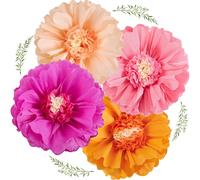 EASY JOY Lot de 4 fleurs géantes en papier rose vif et orange de 50,8 cm pour décoration de fête - Décorations de printemps - Pompons en papier de soie pour fête d'anniversaire