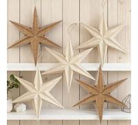 EASY JOY Lot de 5 Étoiles de Noël en Papier Couleur Bois - Décoration d'Étoile Pliante Magnétique 6 Points pour Fête de Noël
