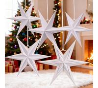 EASY JOY Lot de 5 étoiles en papier blanches à 6 branches - Étoiles pliantes en papier à suspendre - Étoile de Noël pour fenêtre - Décoration de table - Décoration de Noël - Décoration de sapin de