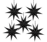 EASY JOY Lot de 5 étoiles en Papier de décoration de Noël, 30 cm, réutilisables, faciles à accrocher, décoration de Noël, étoiles Pliantes Noires, décoration de fête pour Sapin de Noël