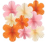 EASY JOY Lot de 9 Éventails en Papier Décoration Murale Orange et Rose Décoration de Salle de Classe Pour Fête d'anniversaire, Mariage, Baby Shower, Engagement