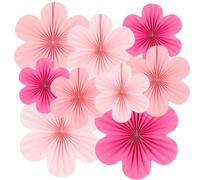 EASY JOY Lot de 9 Éventails en Papier Rose Décoration de Salle de Classe Fleur en Papier Décoration de Fond Éventails Suspendus pour Décoration Murale d'Anniversaire