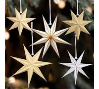 EASY JOY Ornements Étoiles Papier 3D Or et Blanc Ensemble - 5 Pièces Étoiles Pliées Suspendues, Design 9 Branches, Style Scandinave & Classique pour Sapin Noël, Fêtes, Fête & Décoration Maison