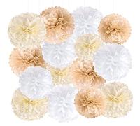 EASY JOY Pompon Papier de Soie Marron et Beige Pompom Fleur Boho Decoration Mariage Boule Suspendu pour Wedding Party Anniversaire Chambre Maison Fete - 15pcs (20/25cm)