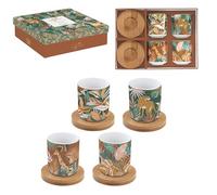 Easy Life COFFRET 4 TASSES A CAFE 11 CL EN PORCELAINE AVEC SOUCOUPE EN BAMBOU