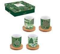 Easy Life COFFRET 4 TASSES A CAFE 11 CL EN PORCELAINE AVEC SOUCOUPE EN BAMBOU COFFEE MANIA New