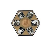 Easy Life - Coffret 6 Tasses A Cafe en Porcelaine sous Tasses en Bois Art Deco Flowers - EASYLIFE