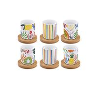 Easylife - Coffret 6 Tasses A Cafe en Porcelaine sous Tasses en Bois Tutti Frutti