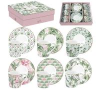EASY LIFE Coffret de 6 tasses 100ml et sous tasses pocelaine WILD TROPICAL