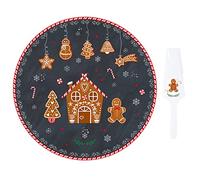 EASY LIFE COFFRET PLAT A TARTE D32CM AVEC PELLE EN PORCELAINE R1112#GING