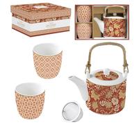 Easy Life COFFRET THEIERE 60CL AV/FILTRE INOX + 2 GOBELETS 16 CL EN PORC. FLEURS DE REVES