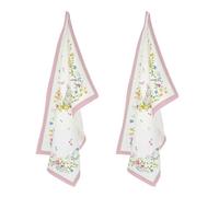 Easy Life Lot de 2 torchons de Pâques en coton avec fleurs et lapins « Frohe Ostern » 70 x 50 cm