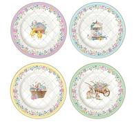 Easy Life Lot de 4 assiettes à dessert de Pâques en porcelaine avec lapins et poussins "Spring Bloom" D19 cm