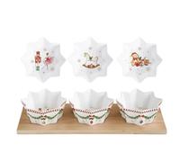 Easy Life MNOE2183 Magie de Noel Lot de 3 bols en porcelaine sur planche en bambou dans un emballage cadeau, 34 x 12 cm