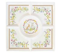 Easy Life Plateau à apéritif de Pâques en porcelaine avec lapins et fleurs « Joyeuses Pâques » 25 x 25 cm