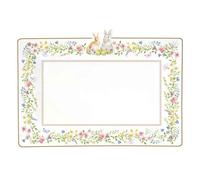 Easy Life Plateau de Pâques rectangulaire en porcelaine avec lapins et fleurs « Frohe Ostern » 36 x 24 cm