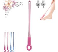 Easy-Reach Deep Cleaning Foot Brush, Foot Scrubber for Wet or Dry Brushing, Toe Gap Cleaning Brush with Long Handle,Silicone Body Scrubber Set for Elderly Senior Men Women (Blue-Short Haired)