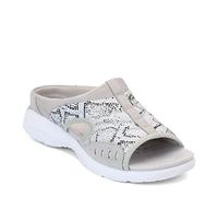 Easy Spirit Women's Traciee 2 Flat Sandal, Silver-Snake, 8 Wide
