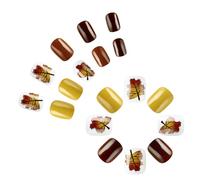 Easy Wear French Tip Nails Art Set Thanksgiving False Nails Short Square Press On Festival Manucure For Women False