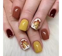 Easy Wear Kit de manucure French Nail Art - Faux ongles courts carrés - Presse carrée - Pour festival - Manucure pour femme