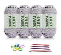 Easy Yarn Lot de 4 pelotes de laine de 50 g pour crochet - Fil épais - Fil chenille - Pour crochet - Maille bien visible - Laine pour peluche - Coton et nylon - Gris clair