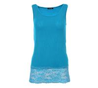 Easy Young Fashion - Débardeur pour femme avec ourlet en dentelle - Sous-vêtement long coupe skinny 0518, Turquoise., 38 FR/40 FR