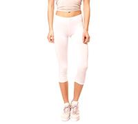 Easy Young Fashion Legging capri basique pour femme - Pantalon 3/4 élastique en viscose de coton - 1077 - Taille unique (XS-M), Blanc., 36 FR/40 FR