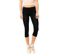 Easy Young Fashion Legging capri basique pour femme - Pantalon 3/4 élastique en viscose de coton - 1077 - Taille unique (XS-M), Noir , 36 FR/40 FR