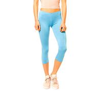 Easy Young Fashion Legging capri basique pour femme - Pantalon 3/4 élastique en viscose de coton - 1077 - Taille unique (XS-M), Turquoise., 36 FR/40 FR