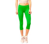 Easy Young Fashion Legging capri basique pour femme - Pantalon 3/4 élastique en viscose de coton - 1077 - Taille unique (XS-M), vert gazon, 36 FR/40 FR