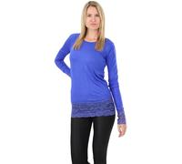 Easy Young Fashion T-shirt à manches longues pour femme avec dentelle, sous-pull skinny extra long, bleu roi, M-L