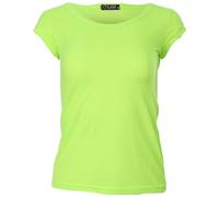 Easy Young Fashion - T-shirt basique à col rond pour femme - Sous-vêtement à manches courtes - Coupe skinny 1001, jaune fluo, L