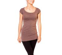 Easy Young Fashion - T-shirt basique pour femme - T-shirt long à manches courtes - Col rond - Manches longues - Sous-vêtement coupe skinny 1002, Marron chiné, 40