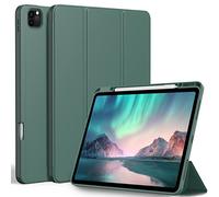 EasyAcc Coque Compatible iPad Pro 12,9 Pouces 6/5/4/3ème Génération (Modèle 2022/2021/2020/2018) avec Porte-Stylo, Coque Arrière Flexible en TPU avec Fonction Support - Vert Nuit