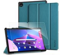 EasyAcc Coque pour Lenovo Tab M10 Plus 3ème Génération TB125/TB128 2022 en Verre trempé, Housse Étui avec Fonction Support,Bleu Paon