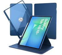 EasyAcc Coque pour Samsung Galaxy Tab S10 FE+ 13,1 Pouces avec Porte-Stylo, Rotation à 360 Degrés Étui de Protection avec Dos Transparent et Bordure Antichoc en TPU, Bleu océan