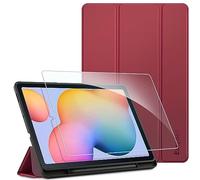EasyAcc Étui pour Samsung Galaxy Tab S6 Lite 10,4 Pouces 2024 2022 2020 avec Verre Trempé - Ultra Mince vec Couvercle Léger Étui en Cuir PU pour Tablettes（Bordeaux）