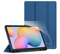 EasyAcc Étui pour Samsung Galaxy Tab S6 Lite 10,4 Pouces 2024/2022/2020 avec Verre Trempé - Ultra Mince vec Couvercle Léger Étui en Cuir PU pour Tablettes (Bleu de mer)