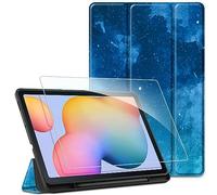 EasyAcc Étui pour Samsung Galaxy Tab S6 Lite 10,4 Pouces 2024 2022 2020 avec Verre Trempé - Ultra Mince vec Couvercle Léger Étui en Cuir PU pour Tablettes（Étoile Bleue）
