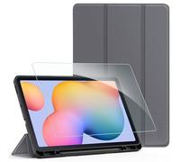 EasyAcc Étui pour Samsung Galaxy Tab S6 Lite 10,4 Pouces 2024/2022/2020 avec Verre Trempé - Ultra Mince vec Couvercle Léger Étui en Cuir PU pour Tablettes (Gris Foncé)