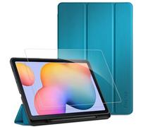 EasyAcc Étui pour Samsung Galaxy Tab S6 Lite 10,4 Pouces 2024 2022 2020 avec Verre Trempé - Ultra Mince vec Couvercle Léger Étui en Cuir PU pour Tablettes（Paon Bleu）