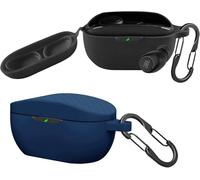 easyBee 2 Pacchi Cover Custodia in Silicone Compatibile Con JBL Wave Buds/JBL Vibe Buds Cuffie Bluetooth e 2 Moschettone Portachiavi, Protezione Completa Antiurto - Nero e Blu