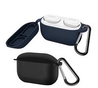 easyBee Coque Lot de 2 Compatible avec JBL Vibe 100TWS / JBL Wave 100TWS, Étui de Protection en Silicone Liquide, Housse Écouteur Antichoc Ultrafine avec 2 Mousqueton - Bleu et Noir