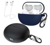 easyBee Coque Lot de 2 Compatible avec Oppo Enco X2, Étui de Protection en Silicone Liquide, Housse Écouteur Antichoc Ultrafine avec 2 Mousqueton et Cordon de Anti-Perte - Bleu et Noir